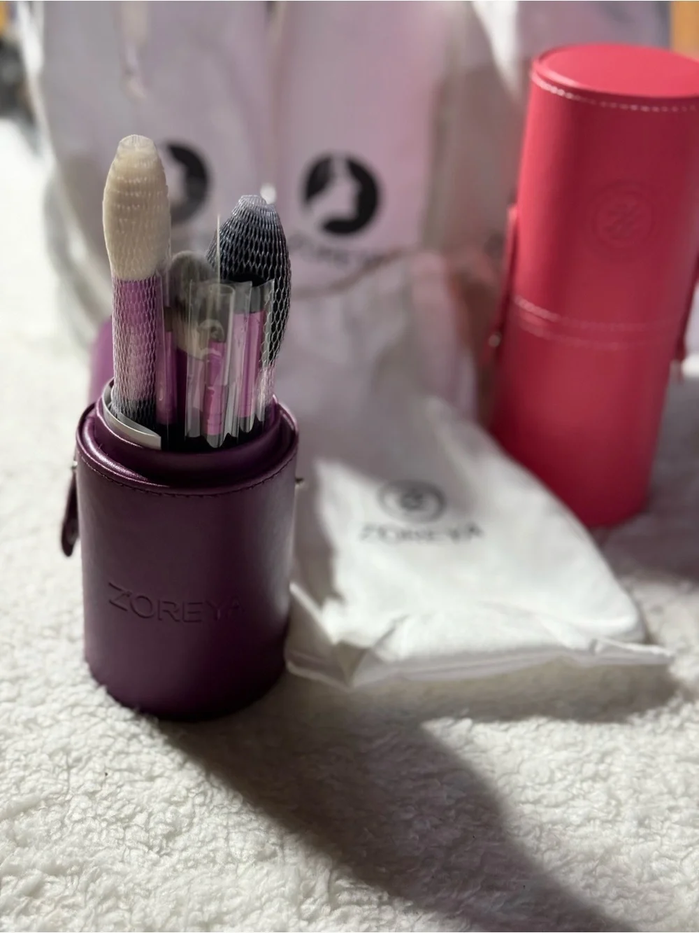 ZOREYA Purple or Pink  Makeup Brush Set with Travel Case